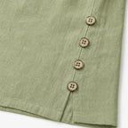 Women's Side-Button Relaxed-Fit Linen Blend Top - Button Hem Close Up