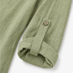 Women's Side-Button Relaxed-Fit Linen Blend Top - Sleeve Cuff Close Up