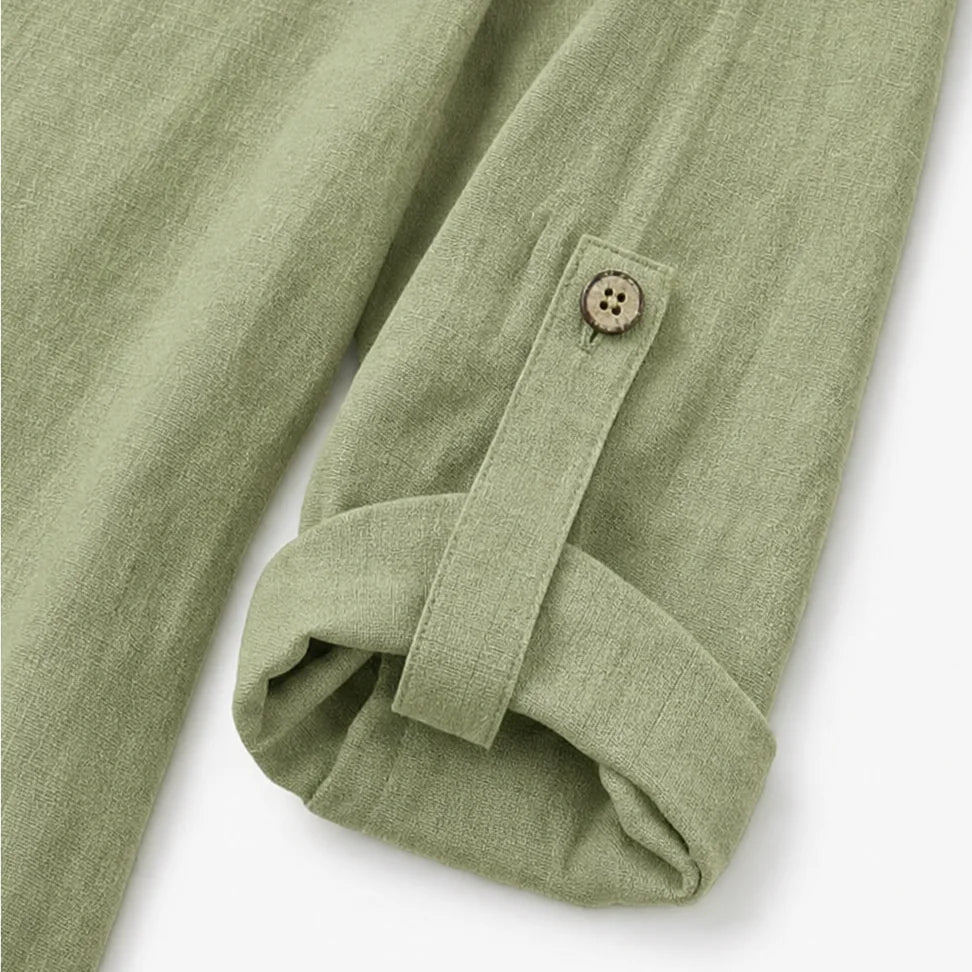 Women's Side-Button Relaxed-Fit Linen Blend Top - Sleeve Cuff Close Up
