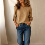 Women's Side-Button Relaxed-Fit Linen Blend Top - Front Relaxed Pose