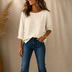 Khaki Women's Side-Button Relaxed-Fit Linen Blend Top