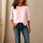 Pink Women's Side-Button Relaxed-Fit Linen Blend Top