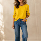 Yellow Women's Side-Button Relaxed-Fit Linen Blend Top