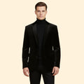 Black Men's Single Button Velvet Blazer with Tailored Peak Lapel — Luke
