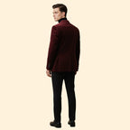 Red Men's Single Button Velvet Blazer with Tailored Peak Lapel — Luke - Back Full