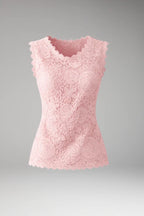 Pink Women's Sleeveless Lace Blouse with Scalloped Trim & Detail — Abbie - Front Flat