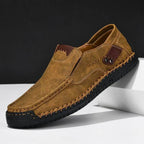 Brown Men's Casual Shoes with Arch Support — Meadow Slip-On Suede Loafers - Side Profile Detail