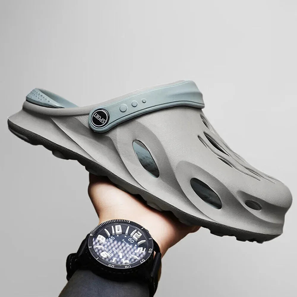 Gray Men's Slip-On Clogs — Henry Cushioned Lightweight Ventilated - Hand Held Front Angle