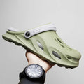 Green Men's Slip-On Clogs — Henry Cushioned Lightweight Ventilated - Hand Held Side Angle
