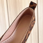 Light Brown Women's Square Toe Leather Ballet Flats — Selma Suede Animal Print V-Cut - Interior Close Up