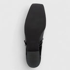 Black Women's Square Toe Mary Ballet Flats — Olivia Cushioned Bow-Strap Buckle - Sole Detail