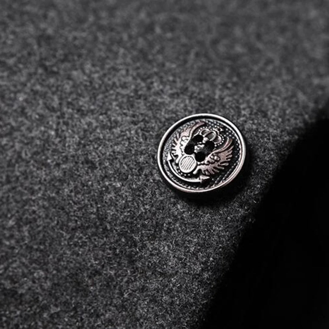 Men's Overcoat with Stand Collar & Single-Breasted Wool Front - Button Detail
