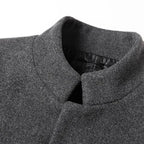 Men's Overcoat with Stand Collar & Single-Breasted Wool Front - Close Up Collar