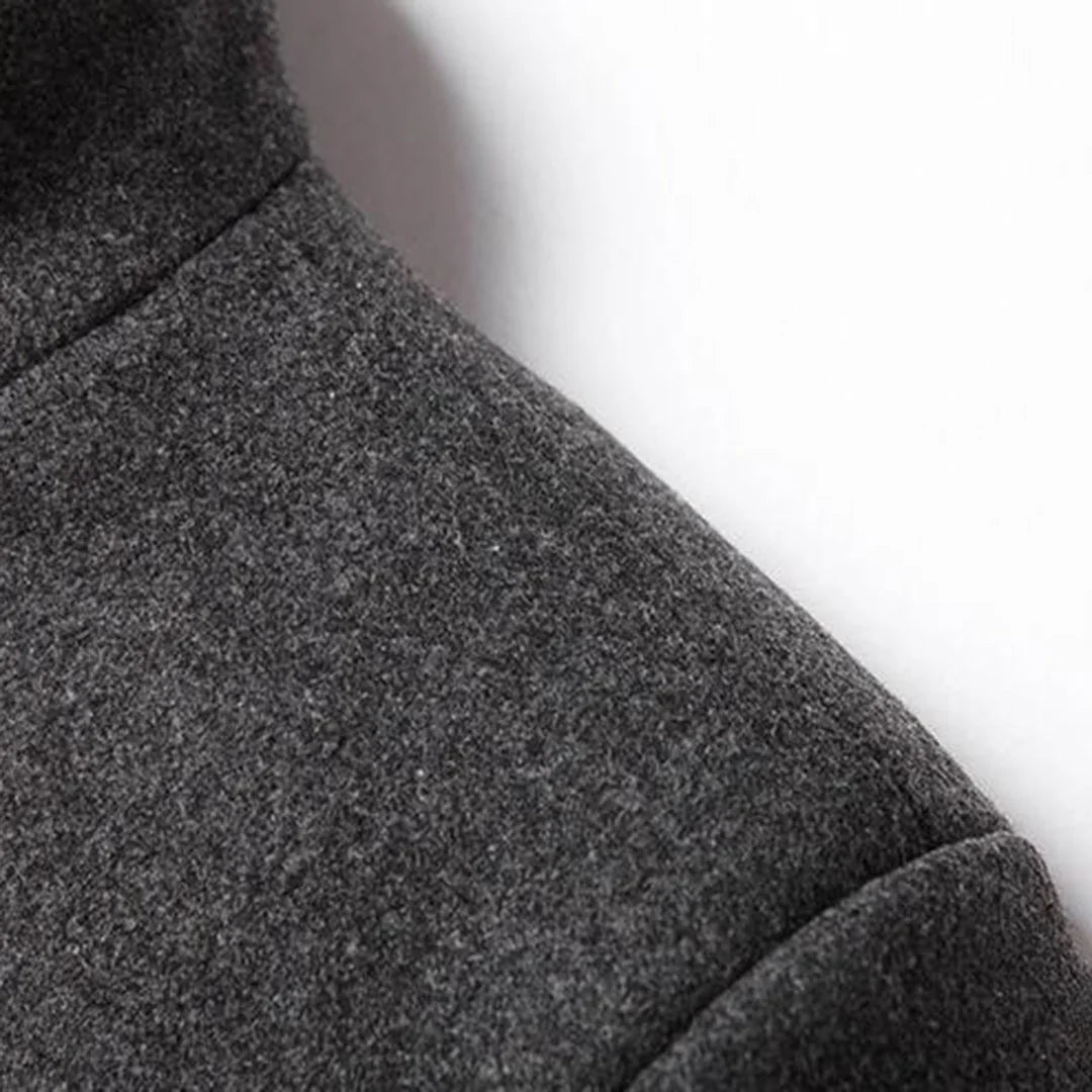 Men's Overcoat with Stand Collar & Single-Breasted Wool Front - Shoulder Detail