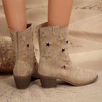Off White Women's Star-Cutout Western Boots — Helena Everyday Block-Heel Mid-Calf - Back Full