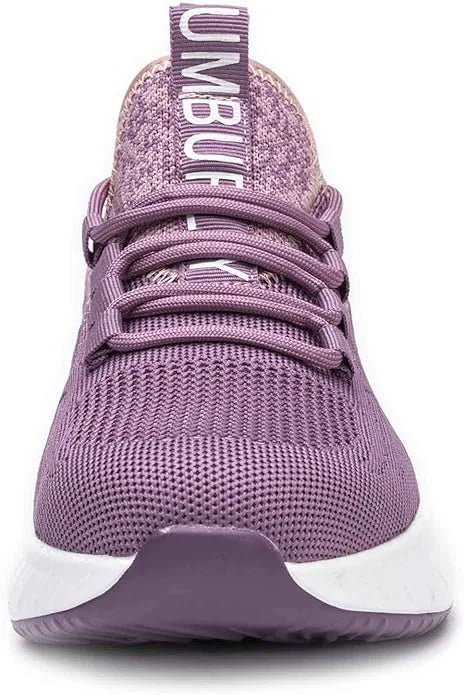 Purple Women's Steel Toe Sneakers with Air Cushion Sole & Lace-Up Closure - Front Close Up