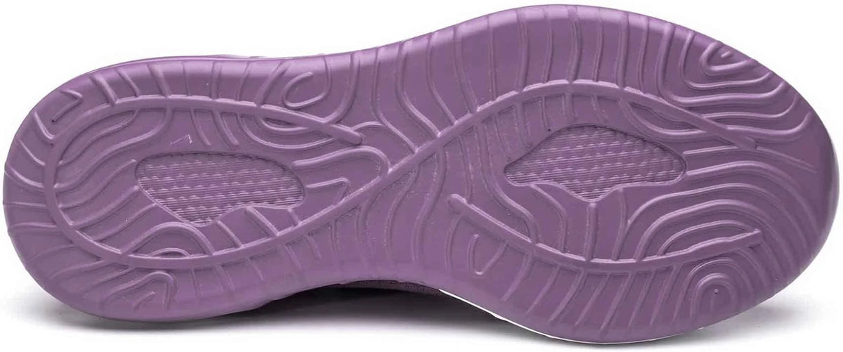 Purple Women's Steel Toe Sneakers with Air Cushion Sole & Lace-Up Closure - Sole Tread View