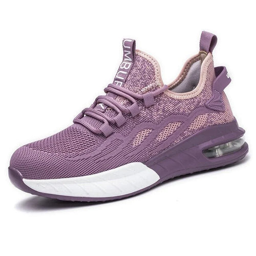 Purple Women's Steel Toe Sneakers with Air Cushion Sole & Lace-Up Closure - Studio Side Full
