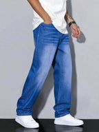 Men's Straight Fit Jeans with Multiple Pockets & Classic Denim Finish