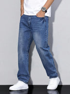 Men's Straight Fit Jeans with Multiple Pockets & Classic Denim Finish