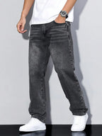 Men's Straight Fit Jeans with Multiple Pockets & Classic Denim Finish - Wash Side Pose