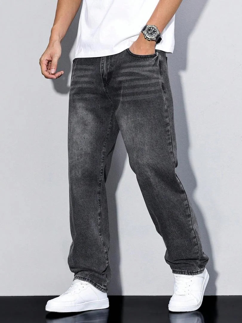 Men's Straight Fit Jeans with Multiple Pockets & Classic Denim Finish - Wash Side Pose