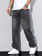Dark Gray Men's Straight Fit Jeans with Multiple Pockets & Classic Denim Finish