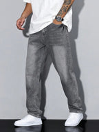 Men's Straight Fit Jeans with Multiple Pockets & Classic Denim Finish - Side Profile Walk