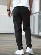 Men's Straight Leg Jeans with Elastic Cuffs & Relaxed Fit - Back Pose