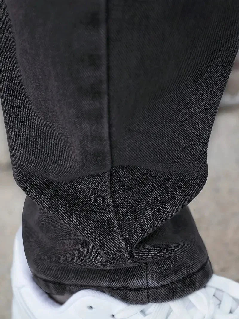 Men's Straight Leg Jeans with Elastic Cuffs & Relaxed Fit - Cuff Detail