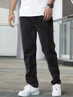 Men's Straight Leg Jeans with Elastic Cuffs & Relaxed Fit - Front Pose