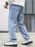 Men's Straight Leg Jeans with Elastic Cuffs & Relaxed Fit - Back Full