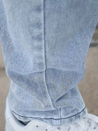 Men's Straight Leg Jeans with Elastic Cuffs & Relaxed Fit - Hem Detail