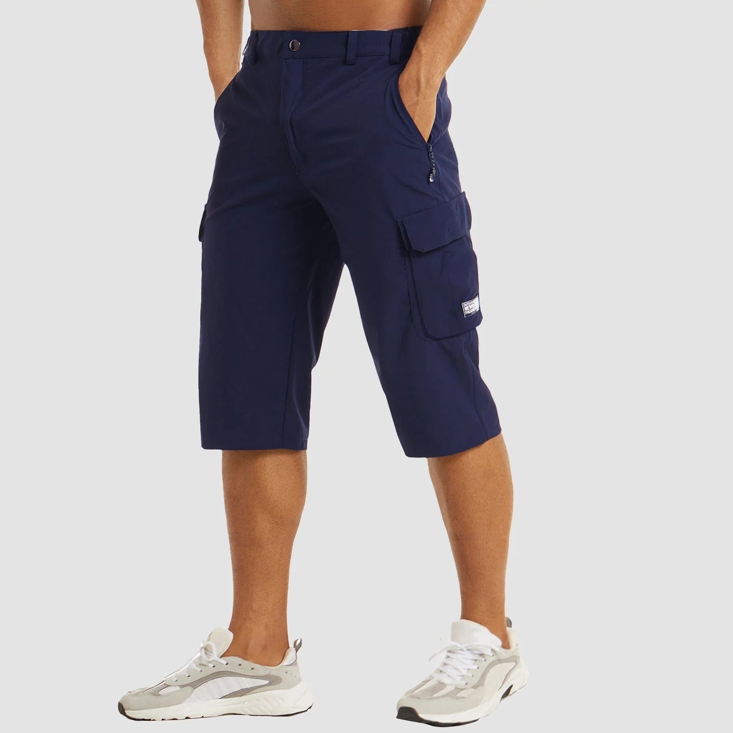 Dark Purple Purple Men's Stretch Cargo Pants — Desmond Slim Fit Multi-Pocket Shorts - Front Navy Tone