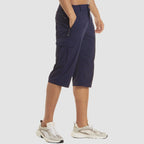 Dark Purple Men's Stretch Cargo Pants — Desmond Slim Fit Multi-Pocket Shorts - Side Detail