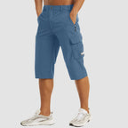 Light Blue Blue Men's Stretch Cargo Pants — Desmond Slim Fit Multi-Pocket Shorts - Front Casual