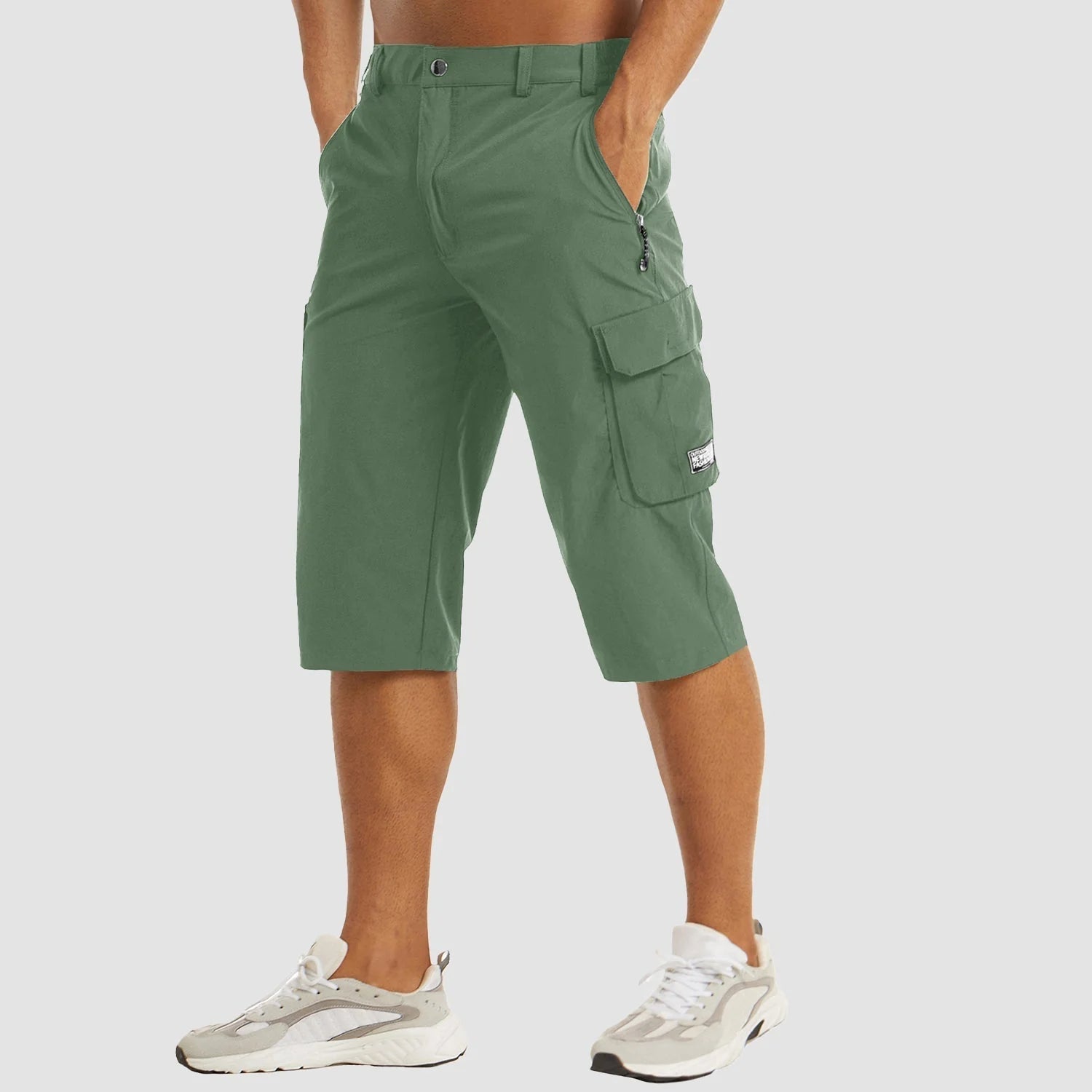 Light Green Green Men's Stretch Cargo Pants — Desmond Slim Fit Multi-Pocket Shorts - Front Sage