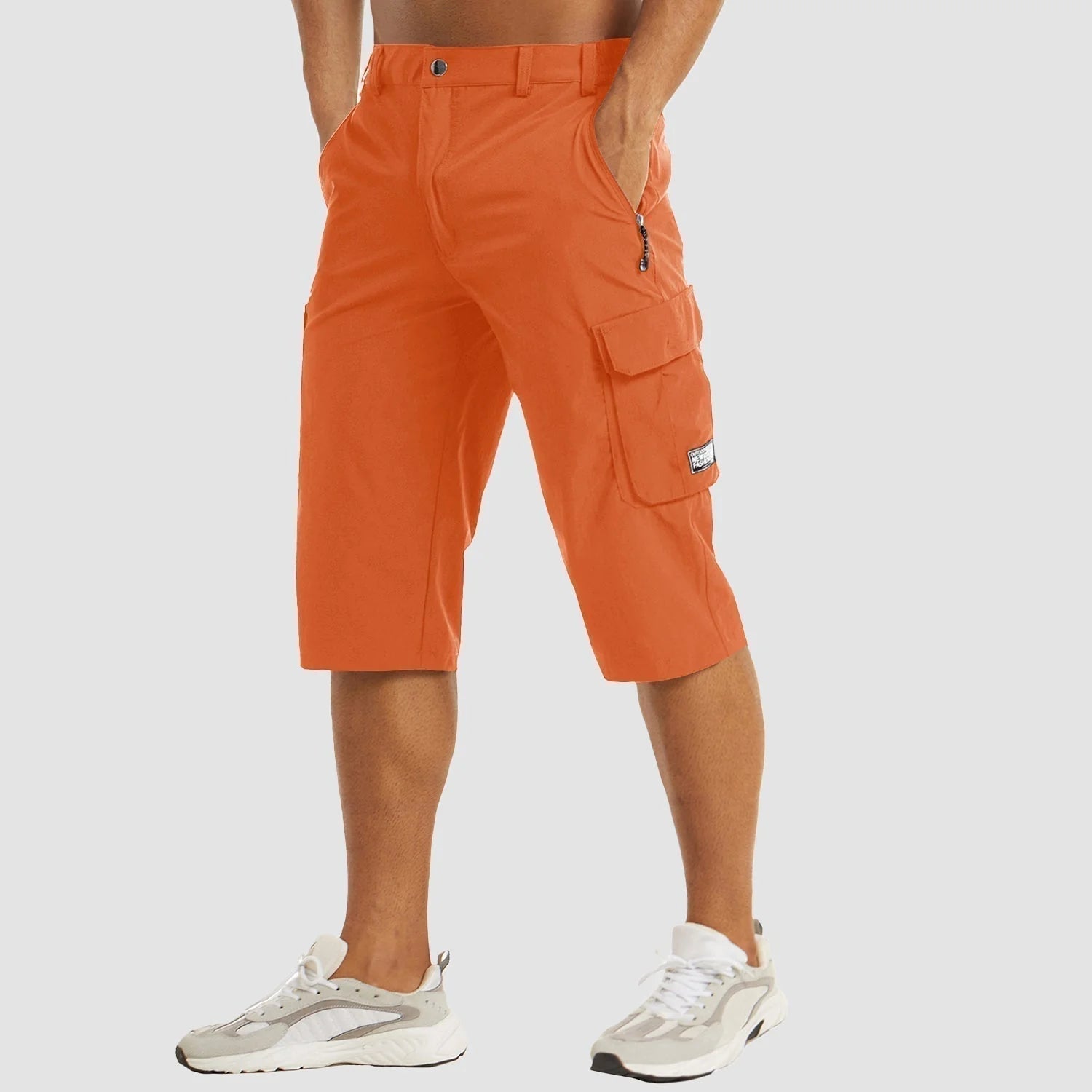 Orange Men's Stretch Cargo Pants — Desmond Slim Fit Multi-Pocket Shorts - Front Bright