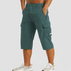 Teal Men's Stretch Cargo Pants — Desmond Slim Fit Multi-Pocket Shorts - Front Hands Pocket
