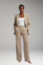 Beige Women's Tailored Blazer Pantsuit — Liana Structured Straight-Leg Two-Piece - Front Full Oversized