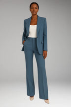 Blue Women's Tailored Blazer Pantsuit — Liana Structured Straight-Leg Two-Piece - Front Full Studio