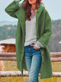 Green Women's Structured Hooded Coat with Button Front & Side Pockets — Emma