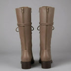 Women's Studded Knee High Boots with Lace-Up Front & Comfortable Block Heel - Back Detail