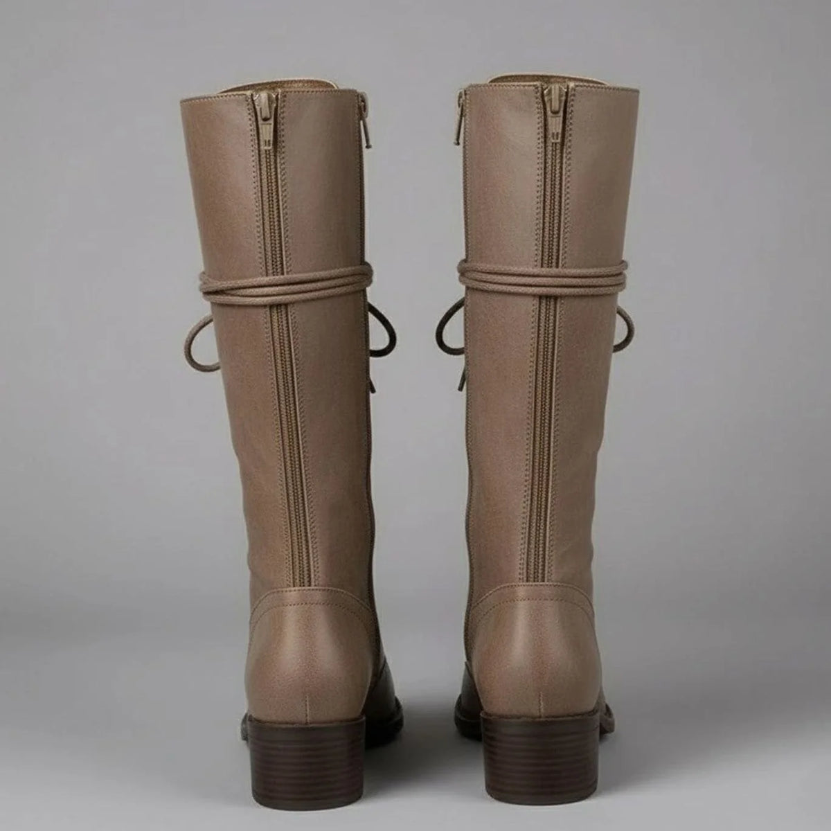 Women's Studded Knee High Boots with Lace-Up Front & Comfortable Block Heel - Back Detail