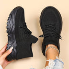 Black Women's Chunky Platform Sneakers — Heidi Everyday Cushioned Lace-Up
