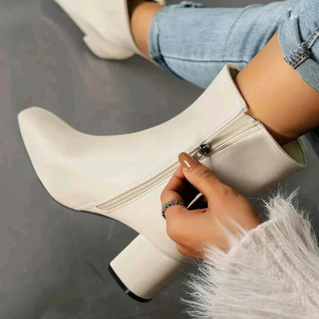 Women's Suede Ankle Boots with Block Heel & Cushioned Insole - Close Up Zipper