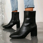 Women's Suede Ankle Boots with Block Heel & Cushioned Insole - Side Walking