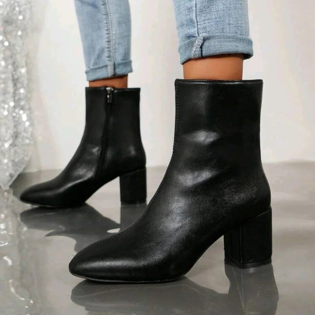 Women's Suede Ankle Boots with Block Heel & Cushioned Insole - Side Walking