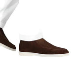 Brown Men's Suede Ankle Loafers — Ottilie Slip-On Moc Toe Casual - Worn Lifestyle