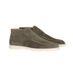 Olive Men's Suede Ankle Loafers — Ottilie Slip-On Moc Toe Casual - Front Pair